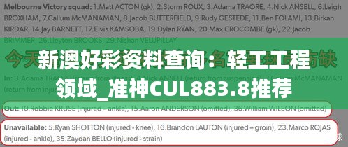 新澳好彩资料查询：轻工工程领域_准神CUL883.8推荐