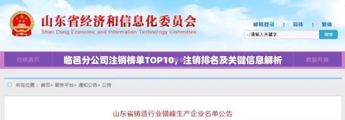 临邑分公司注销榜单TOP10，注销排名及关键信息解析